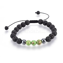 Natürliches Lavastein und nicht magnetische synthetische Hämatitperlen geflochtene Perlenarmbänder&nbsp;BJEW-JB03975
