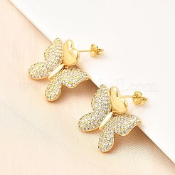 Pendientes de mariposa de latón con circonitas cúbicas transparentes&nbsp;EJEW-C147-04G