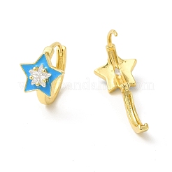 Pendientes de aro con estrella esmaltada y circonita cúbica transparente&nbsp;EJEW-E270-02G