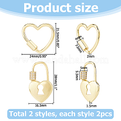 4 Stück 2 Stile Messing Micro Pave klare Zirkonia Schraubkarabiner Verschluss Charms&nbsp;ZIRC-HS0001-17