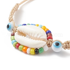 5 pièces 5 couleurs coquillage cauri naturel & graine de verre & lampwork mauvais œil tressé perle bracelets ensemble&nbsp;BJEW-TA00198