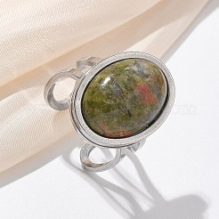 Ovale Fingerringe aus natürlichen und synthetischen Edelsteinen&nbsp;RJEW-M062-02P-19