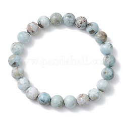 Braccialetti elastici con perline rotonde di larimar naturale per donne e uomini&nbsp;BJEW-JB13382-01