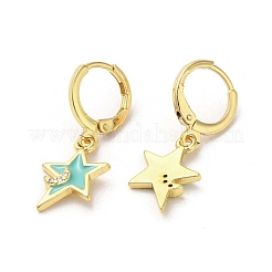 Orecchini a monachella pendenti in vero ottone placcato oro 18k con stella e luna&nbsp;EJEW-L268-032G-04
