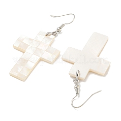 Orecchini pendenti in ottone placcato bianco naturale con conchiglia&nbsp;EJEW-N055-52I