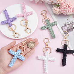 6 porte-clés croix en coton tissé bicolore&nbsp;KEYC-HY0001-42