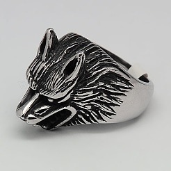Einzigartige Retro-Männer 304 Edelstahl Wolf Ringe&nbsp;RJEW-F006-176
