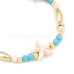 Bracelets extensibles en perles synthétiques turquoise et laiton pour femmes&nbsp;BJEW-JB12487