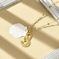 Collares colgantes de acero inoxidable 304 y concha natural de playa de verano para mujer&nbsp;NJEW-P323-01C-G