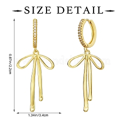 1 paio di orecchini a cerchio con fiocco in ottone micro pavé di zirconi cubici trasparenti per donna&nbsp;EJEW-SZ0002-04G