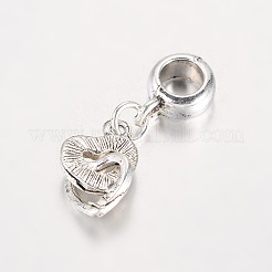 Cuore argento antico placcato lega strass europeo ciondola charms pendenti con foro grande&nbsp;MPDL-K014-08