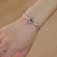 Elegantes Silberarmband mit natürlichem Blautopas und Silberbambus&nbsp;UM2685-1