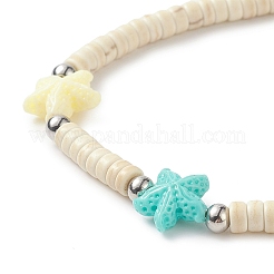 Braccialetti di perline heishi di turchese sintetico tinto (tinto) con stelle marine di corallo sintetico tinto&nbsp;BJEW-JB09194-02