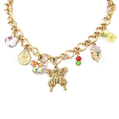 Collares colgantes de mariposa y flor de acrílico y cerámica de acero inoxidable 304 para mujer&nbsp;NJEW-A063-13G