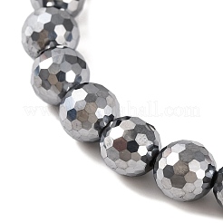 Braccialetti elasticizzati con perline rotonde sfaccettate in pietra terahertz per donna uomo&nbsp;BJEW-H590-04A-01