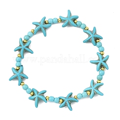 Bracelets extensibles en perles de turquoise synthétique et laiton pour femmes et hommes&nbsp;BJEW-JB13877-01
