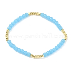 Stretch-Armbänder aus Messing und Glas mit runden Perlen für Damen&nbsp;BJEW-F515-04G
