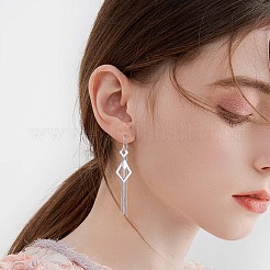 Orecchini pendenti con nappa a forma di rombo in argento sterling placcato rodio anti-ossidazione con catena&nbsp;JE1048A