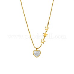 Colliers avec pendentif en forme d'étoile et de cœur en acier inoxydable 304 pavé de coquillages naturels&nbsp;FS-WG20D57-01