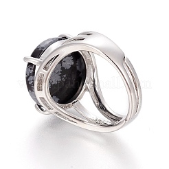 Verstellbare Fingerringe aus natürlichem Schneeflockenobsidian&nbsp;RJEW-O033-F09-1