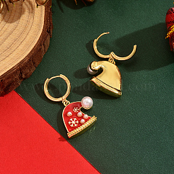 Schneeflocke mit Weihnachtsmütze Messing Emaille Creolen&nbsp;PB9620
