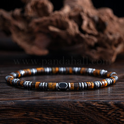 Bracciale elastico in perline di occhio di tigre giallo naturale per uomo&nbsp;IN5542