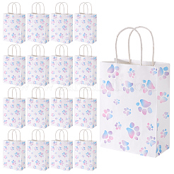 Rechteckige Aufbewahrungsbeutel aus Papier mit Pfotenabdruckmuster und Griff&nbsp;ABAG-WH0046-39B