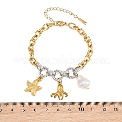 Zweifarbige Armbänder mit Meeresmotiven aus Edelstahl 304 und Imitationsperlen für Damen&nbsp;SA-CBA717A-06G-02