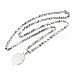 Colgantes y collares con medalla ovalada de San Benito en acero inoxidable 201.&nbsp;NJEW-B154-01P