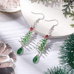 Weihnachtsbaum mit Stern Messing verdrahtet Glas baumeln Ohrringe&nbsp;EJEW-JE06126