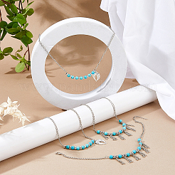 4 Stück 2 Stile Herz Flügel Zinklegierung Charme mit synthetischen türkisfarbenen Perlen Boot Strap Ketten&nbsp;BJEW-FH00002