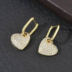 Boucles d'oreilles créoles pendantes en laiton serties de micro-pavés de zirconiums cubiques pour femmes&nbsp;EJEW-A167-14G