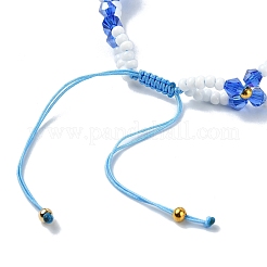 Braccialetti da donna con perline intrecciate regolabili con fiori di vetro intrecciato&nbsp;BJEW-MZ00100-04