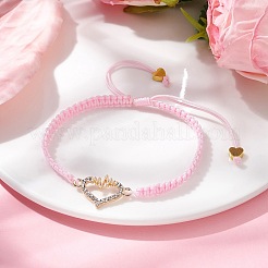 Braccialetto a maglie a cuore con strass in lega&nbsp;BJEW-JB10002-01