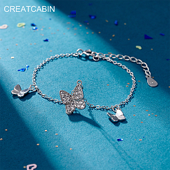 Bracciale con ciondolo a forma di farfalla in argento sterling placcato rodio con biglietto per nipote&nbsp;SJEW-CN0001-09