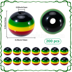 200 Stück Ghana Jamaika Reggae Streifen Harzperlen&nbsp;RESI-SP0001-54B