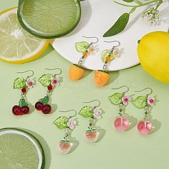 Pendientes colgantes de frutas de vidrio y acrílico&nbsp;EJEW-JE05288