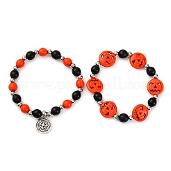 2 Stück Stretch-Armbänder aus Glas- und synthetischen Türkisperlen&nbsp;BJEW-JB12483-03