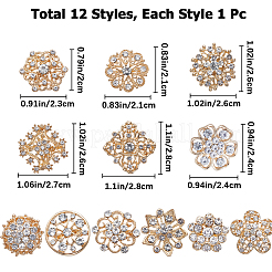 12 Stück 12-Stil-Kristall-Strass-Blumen-Brosche&nbsp;JEWB-GF0001-36A