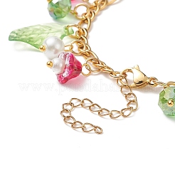 5 pièces 5 couleurs verre perle & trompette fleur & acrylique feuille bracelets à breloques ensemble&nbsp;BJEW-JB08909
