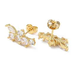 Orecchini a bottone da donna con micro pavé di zirconi trasparenti in ottone placcato a farfalla&nbsp;EJEW-A045-08G