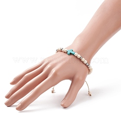 Bracelet de perles tressées en magnésite synthétique avec croix turquoise synthétique (teinte)&nbsp;BJEW-TA00146-01