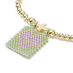 Glassamen-Rechteck mit Herz-Charm-Armband&nbsp;BJEW-MZ00033