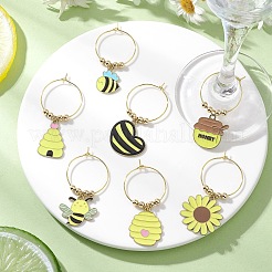 7 Stück Bienen-Emaille-Weinglas-Anhänger&nbsp;AJEW-JO00263