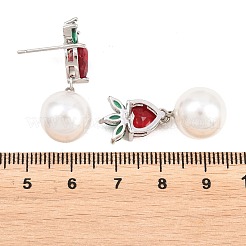 Erdbeerfarbene Ohrstecker aus Messing mit Mikropavé-Fassung und Zirkonia-Steinen&nbsp;EJEW-Z164-06P