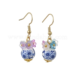 Boucles d'oreilles pendantes en porcelaine et céramique imprimées de fleurs&nbsp;EJEW-JE07288-02