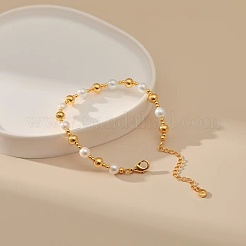 Runde Perlenarmbänder aus Messing und Kunstperlen für Damen&nbsp;KJ3614