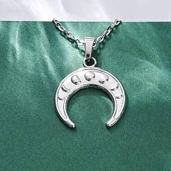 Collane con ciondolo in acciaio inossidabile 304 a doppio corno&nbsp;NJEW-M096-09P