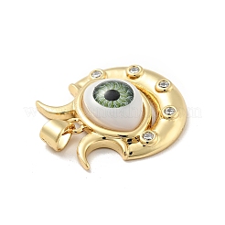 Mal de ojo con luna micro pavé de latón colgantes de circonio cúbico transparente&nbsp;KK-G419-10G-02