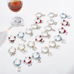 Charms in vetro di vino con ciondolo in lega di stile tibetano in stile 24 pz 12 con risultati in orecchino a cerchio in ottone&nbsp;AJEW-AB00059